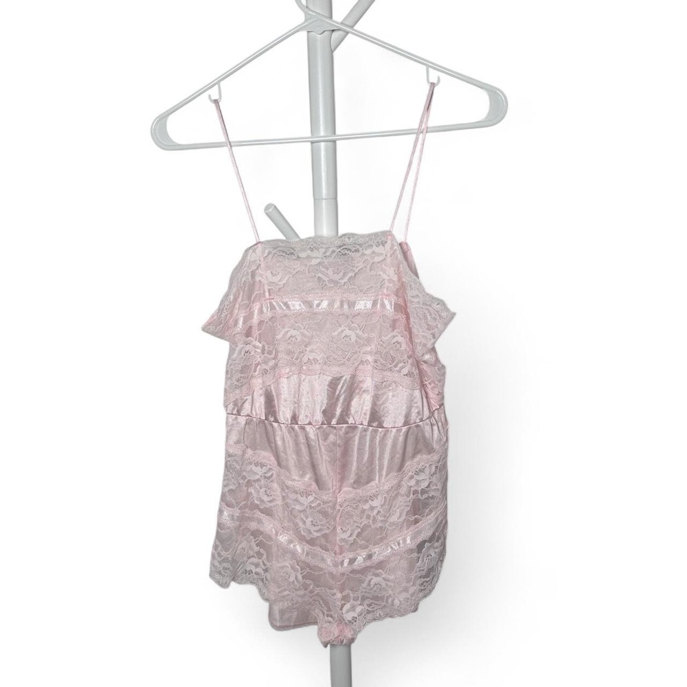 Vintage Tessie's pink nylon & lace‎ teddy (booty short bottom) lingerie